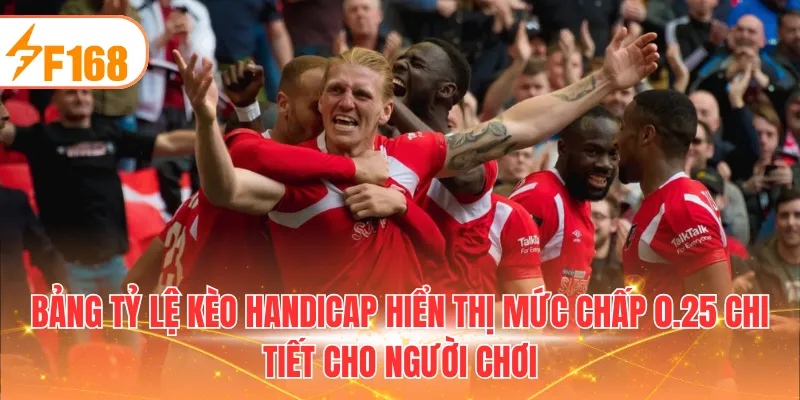 Bảng tỷ lệ kèo Handicap hiển thị mức chấp 0.25 chi tiết cho người chơi